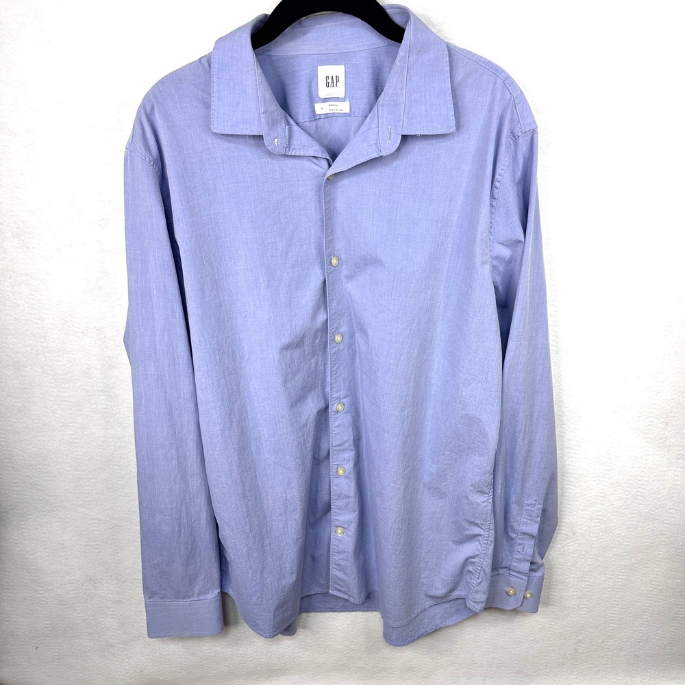 Gap Mens Stretch Cotton Long Sleeve Button‎ Down Shirt Light Blue Size Large